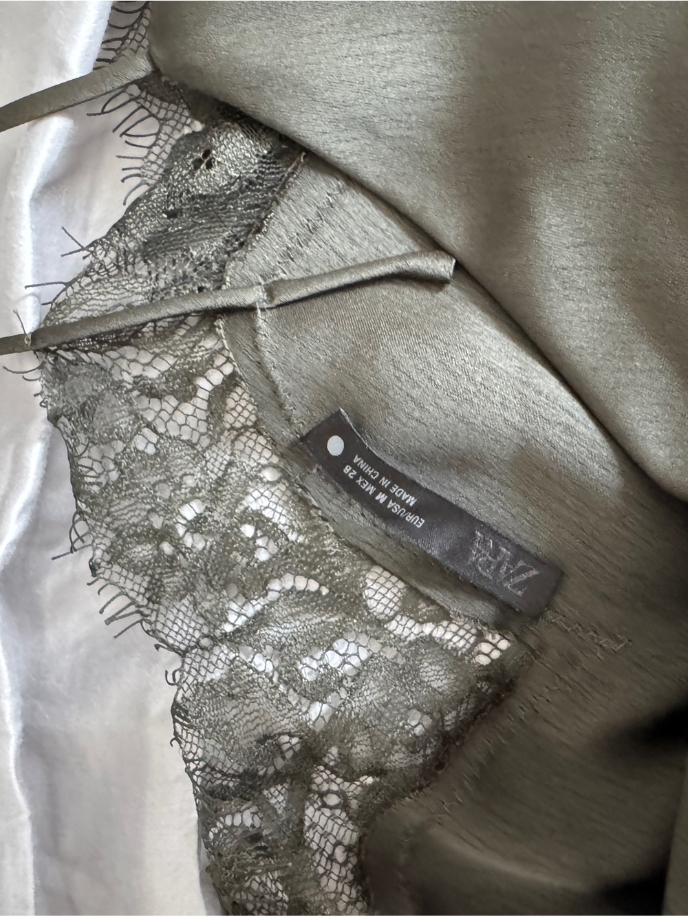 Zara- Silky Lace-Trim Slip Dress in Dark Olive - Picture 4 of 4